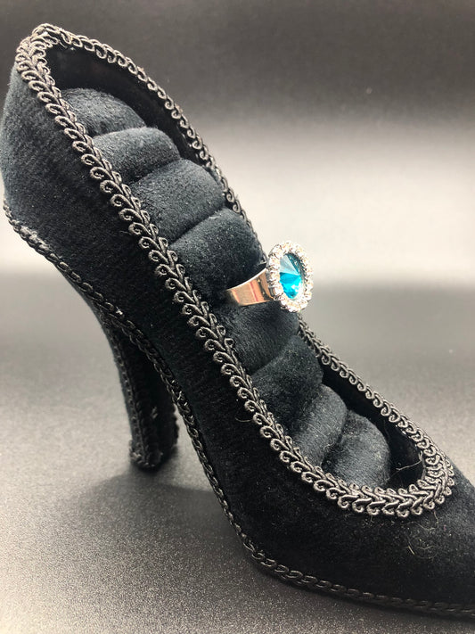 Teal Gemstone & Clear Crystal Ring