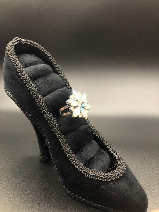 Aurora Crystal Ring – Silver Tone Adjustable Band