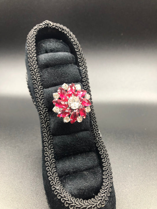 Pink Glass Crystal Flower Ring