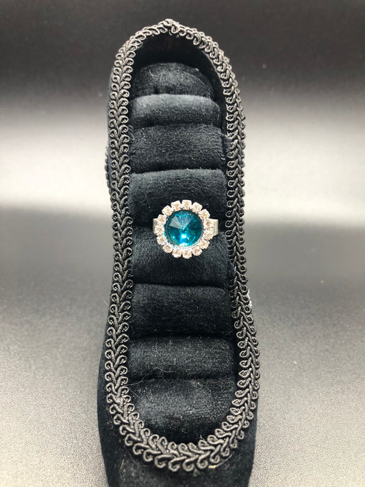 Teal Gemstone & Clear Crystal Ring