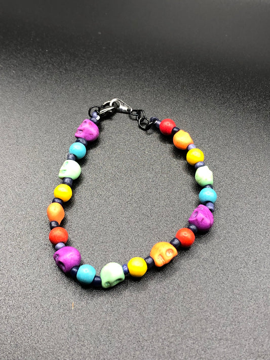 Tiny Rainbow Skull Bracelet